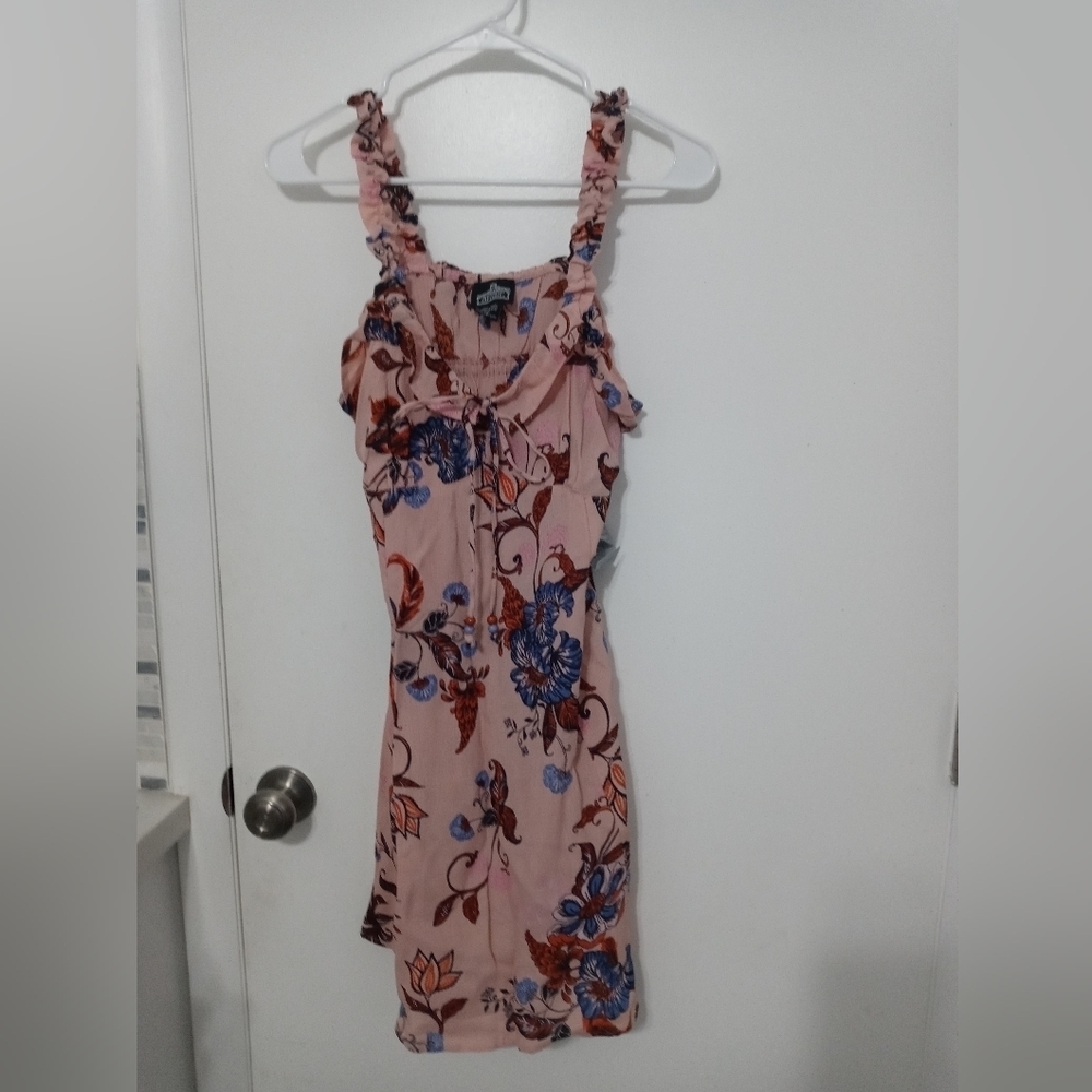 Angie Floral Fit and Flare Floral Semi Sheer Ruched Strap Mini Dress Sm Easter